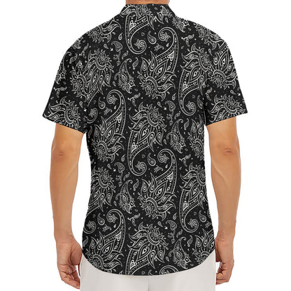 White And Black Paisley Pattern Print Men's Deep V-Neck Shirt