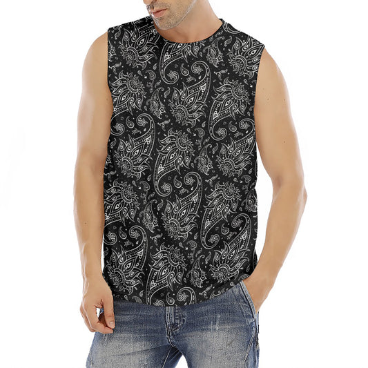 White And Black Paisley Pattern Print Men's Fitness Tank Top