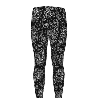 White And Black Paisley Pattern Print Men's leggings