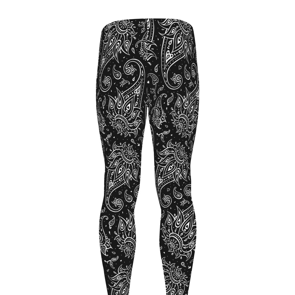 White And Black Paisley Pattern Print Men's leggings