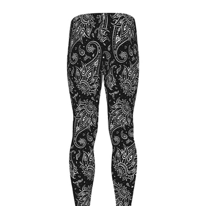 White And Black Paisley Pattern Print Men's leggings