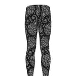 White And Black Paisley Pattern Print Men's leggings