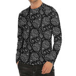 White And Black Paisley Pattern Print Men's Long Sleeve Rash Guard