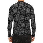 White And Black Paisley Pattern Print Men's Long Sleeve Rash Guard