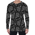 White And Black Paisley Pattern Print Men's Long Sleeve T-Shirt