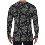 White And Black Paisley Pattern Print Men's Long Sleeve T-Shirt