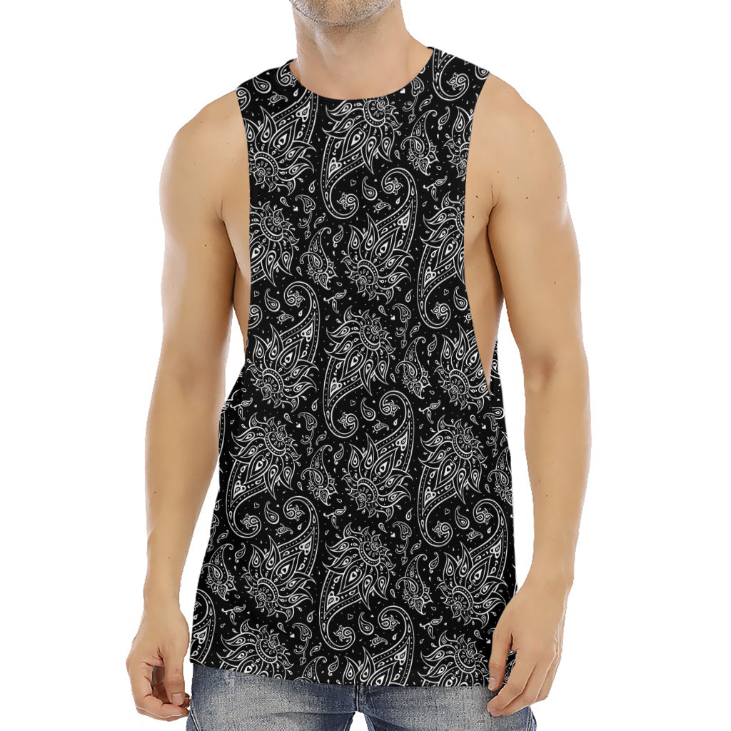 White And Black Paisley Pattern Print Men's Muscle Tank Top