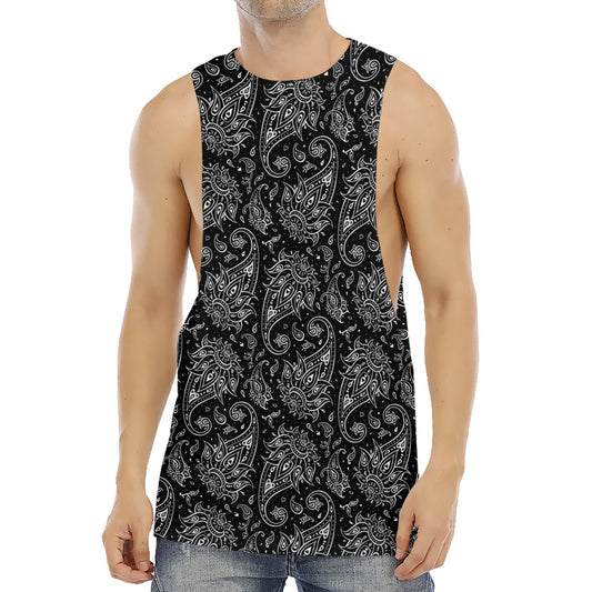 White And Black Paisley Pattern Print Men's Muscle Tank Top