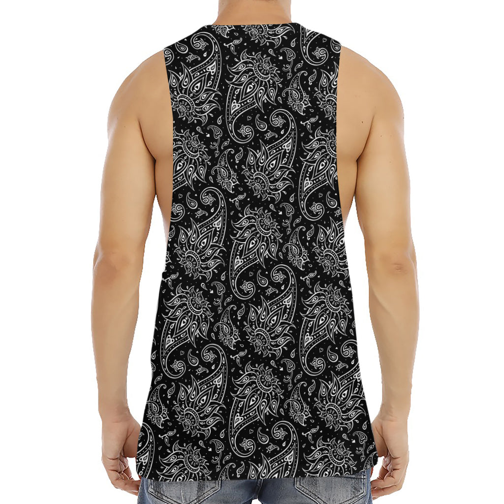 White And Black Paisley Pattern Print Men's Muscle Tank Top