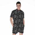 White And Black Paisley Pattern Print Men's Romper