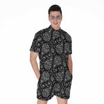White And Black Paisley Pattern Print Men's Rompers