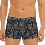 White And Black Paisley Pattern Print Men's Short Boxer Briefs