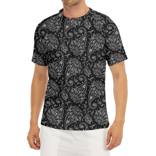 White And Black Paisley Pattern Print Men's Short Sleeve Rash Guard