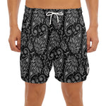 White And Black Paisley Pattern Print Men's Split Running Shorts