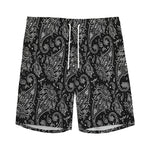 White And Black Paisley Pattern Print Men's Sports Shorts