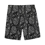White And Black Paisley Pattern Print Men's Sports Shorts