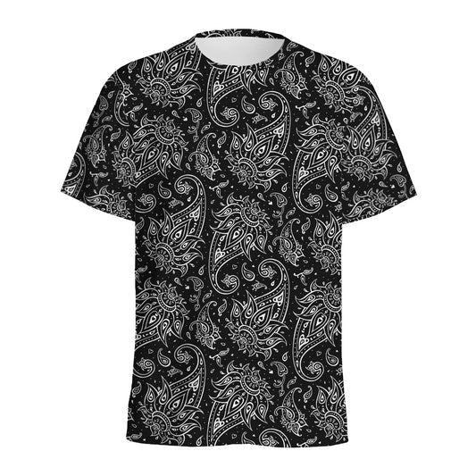 White And Black Paisley Pattern Print Men's Sports T-Shirt