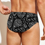 White And Black Paisley Pattern Print Men's Swim Briefs