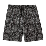 White And Black Paisley Pattern Print Men's Swim Trunks