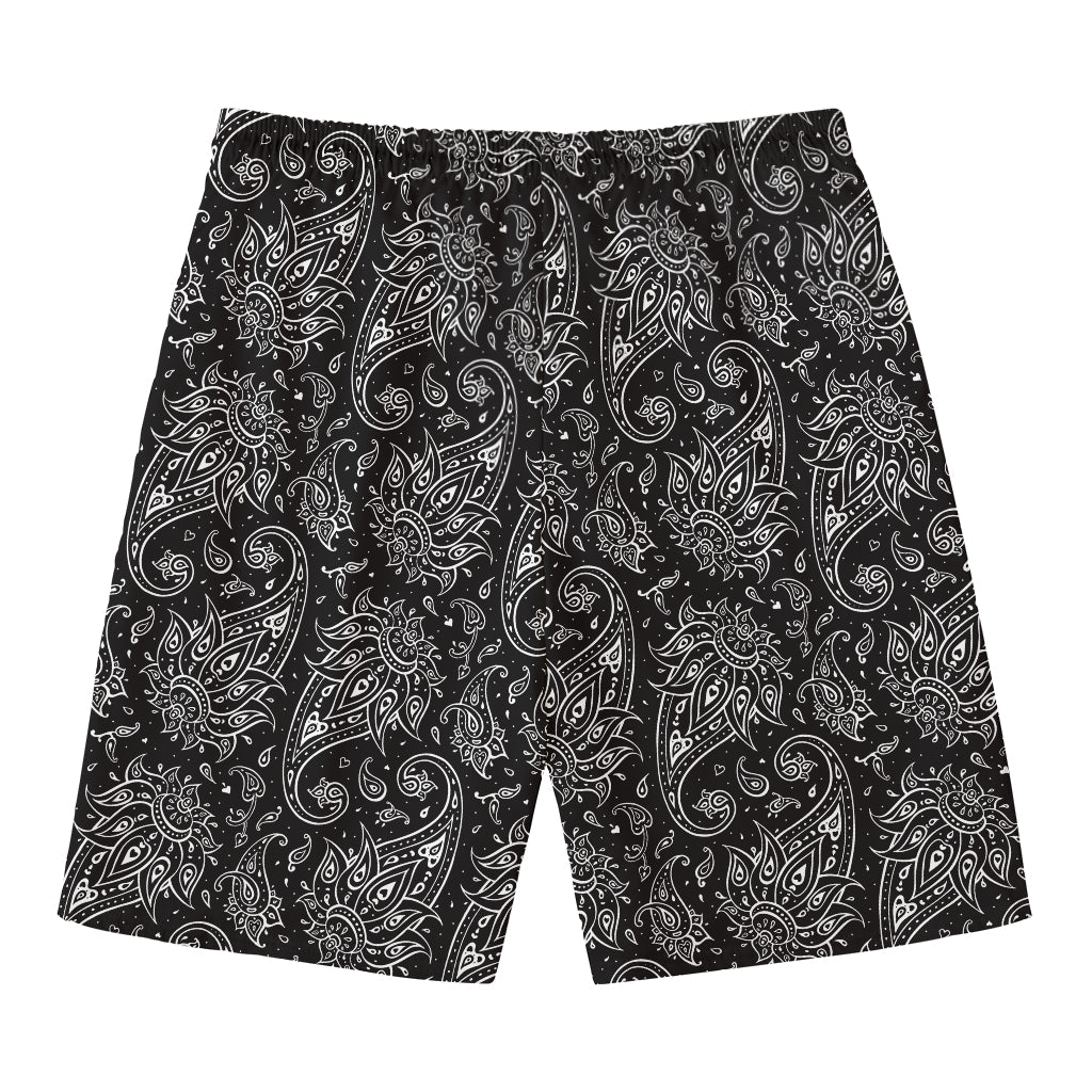 White And Black Paisley Pattern Print Men's Swim Trunks