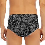 White And Black Paisley Pattern Print Men's Triangle Swim Briefs