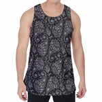 White And Black Paisley Pattern Print Men's Velvet Tank Top