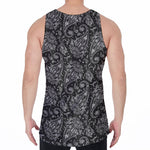 White And Black Paisley Pattern Print Men's Velvet Tank Top