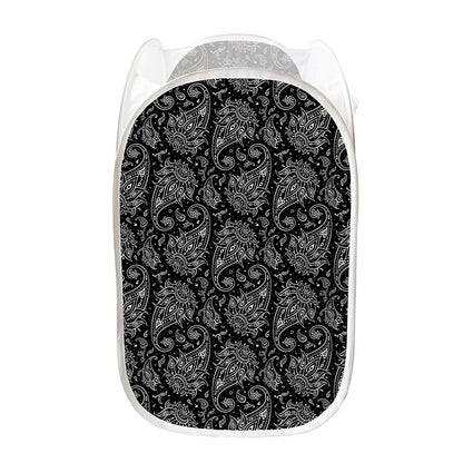 White And Black Paisley Pattern Print Mesh Laundry Hamper