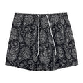 White And Black Paisley Pattern Print Mesh Shorts