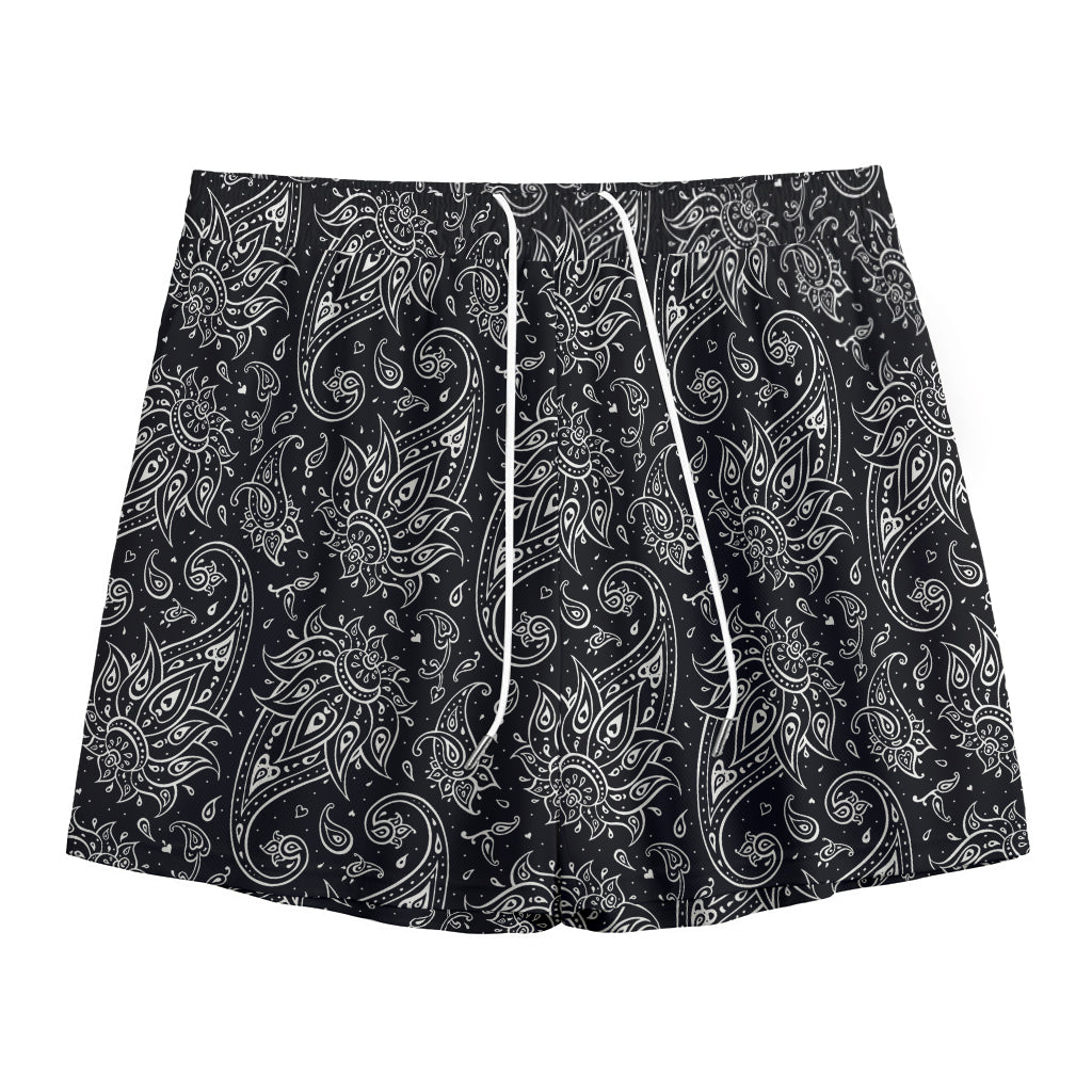 White And Black Paisley Pattern Print Mesh Shorts