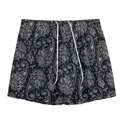 White And Black Paisley Pattern Print Mesh Shorts