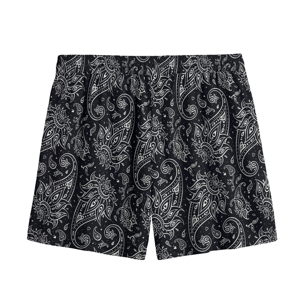 White And Black Paisley Pattern Print Mesh Shorts