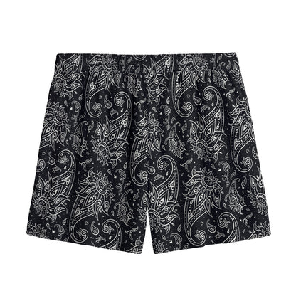 White And Black Paisley Pattern Print Mesh Shorts