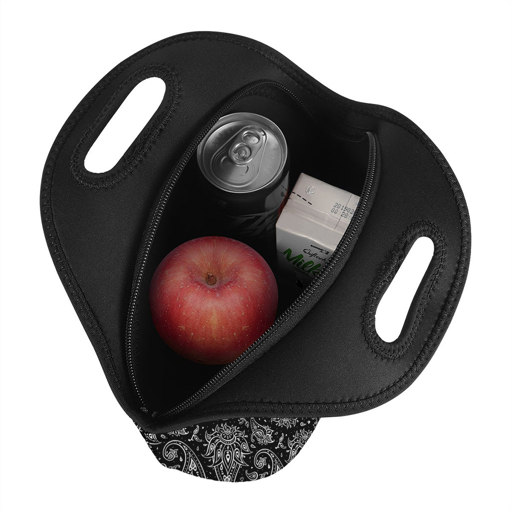 White And Black Paisley Pattern Print Neoprene Lunch Bag