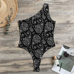 White And Black Paisley Pattern Print One Shoulder Bodysuit