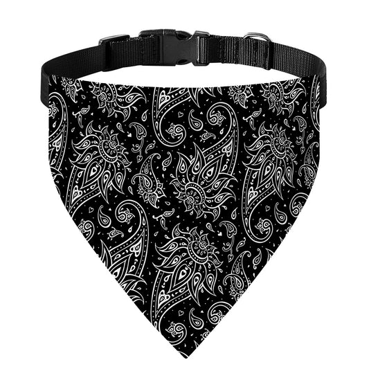 White And Black Paisley Pattern Print Over The Collar Dog Bandana