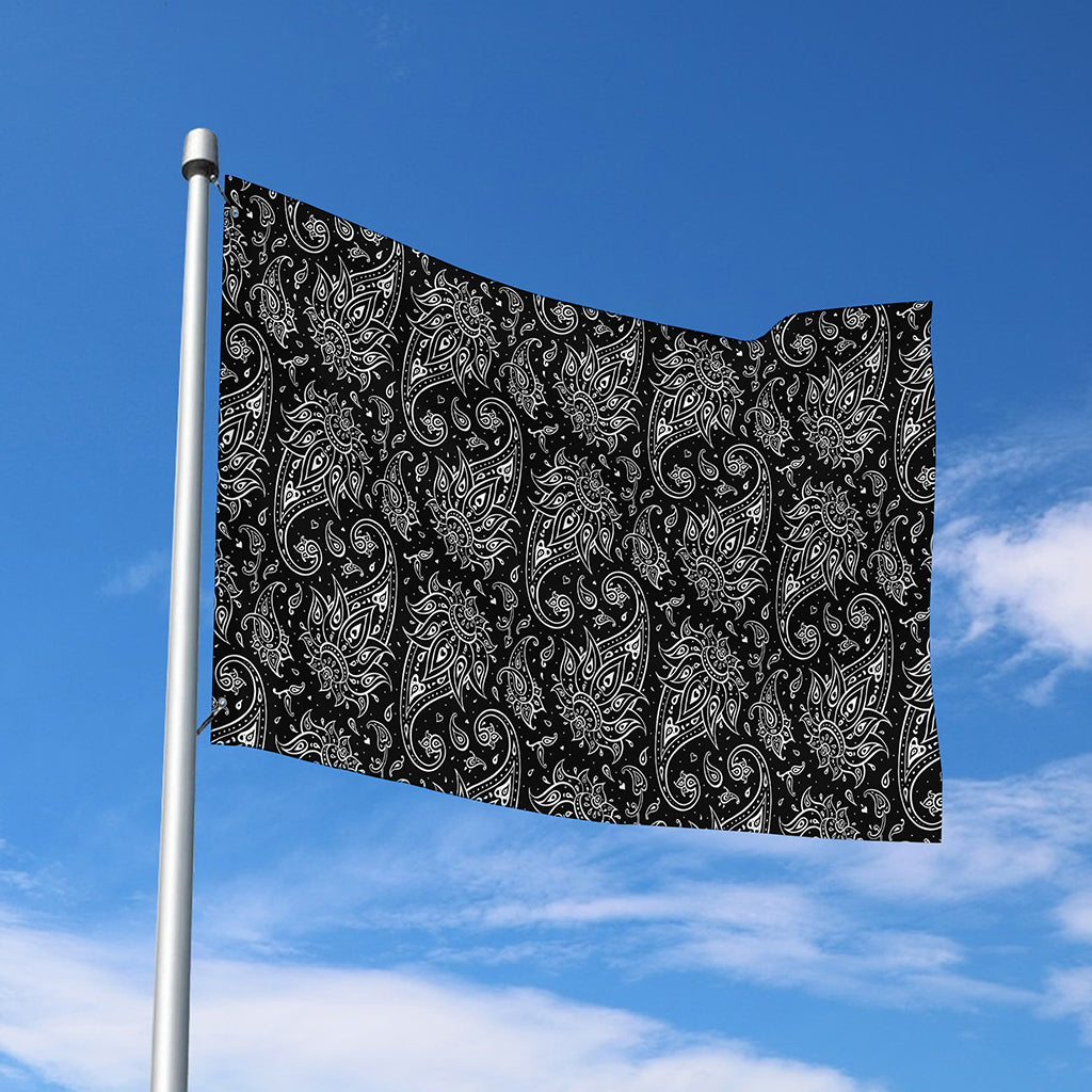 White And Black Paisley Pattern Print Polyester Flag