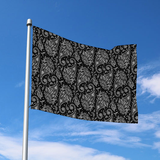White And Black Paisley Pattern Print Polyester Flag