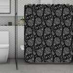 White And Black Paisley Pattern Print Polyester Shower Curtain