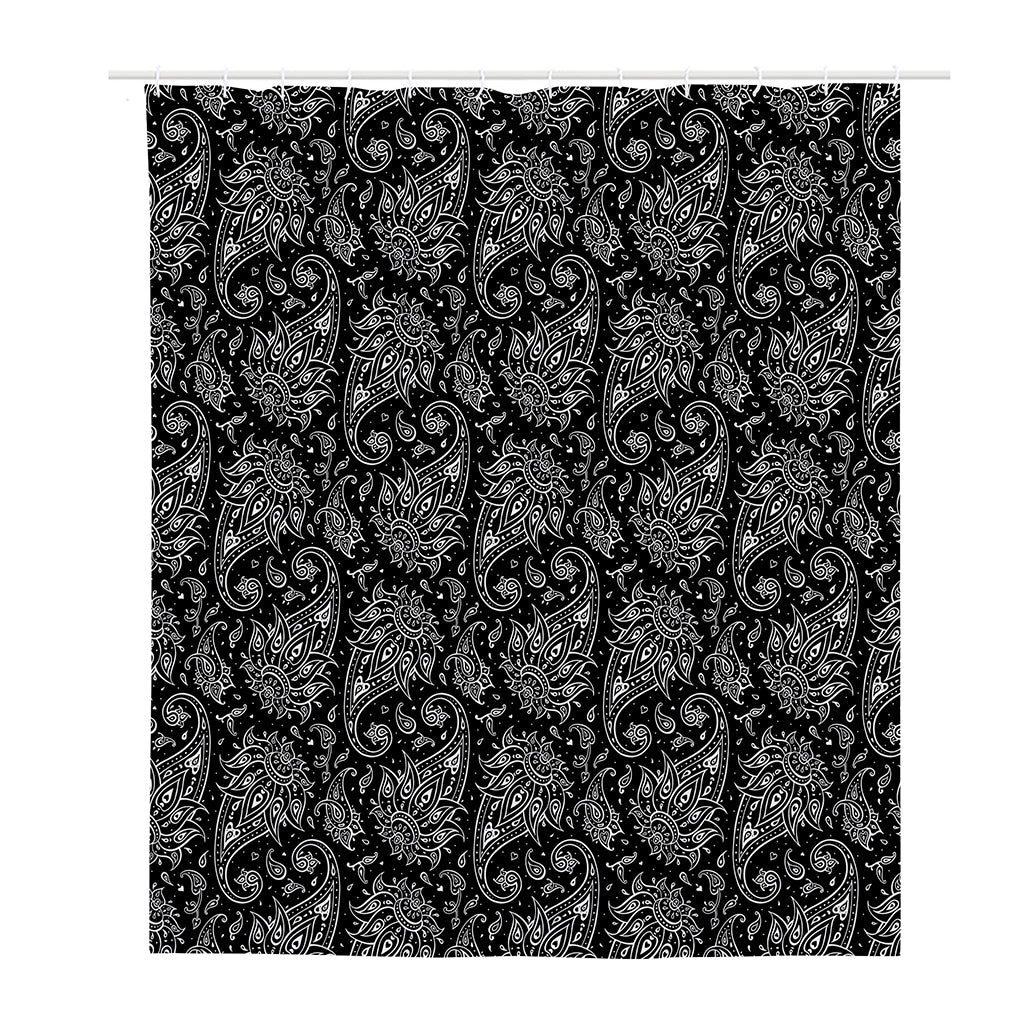 White And Black Paisley Pattern Print Polyester Shower Curtain