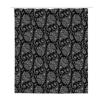 White And Black Paisley Pattern Print Polyester Shower Curtain