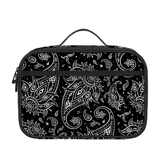 White And Black Paisley Pattern Print Portable Lunch Bag