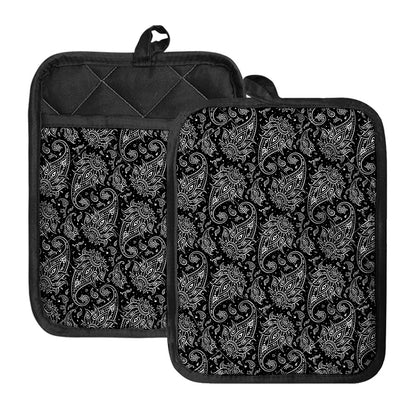 White And Black Paisley Pattern Print Pot Holders With Pocket