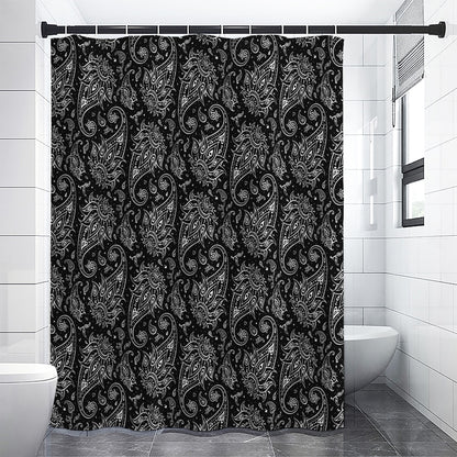 White And Black Paisley Pattern Print Premium Shower Curtain