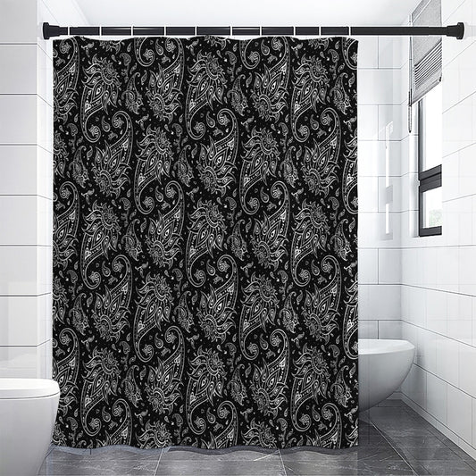 White And Black Paisley Pattern Print Premium Shower Curtain
