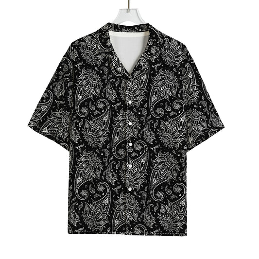 White And Black Paisley Pattern Print Rayon Hawaiian Shirt
