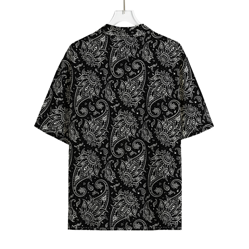 White And Black Paisley Pattern Print Rayon Hawaiian Shirt