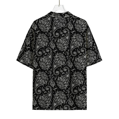White And Black Paisley Pattern Print Rayon Hawaiian Shirt