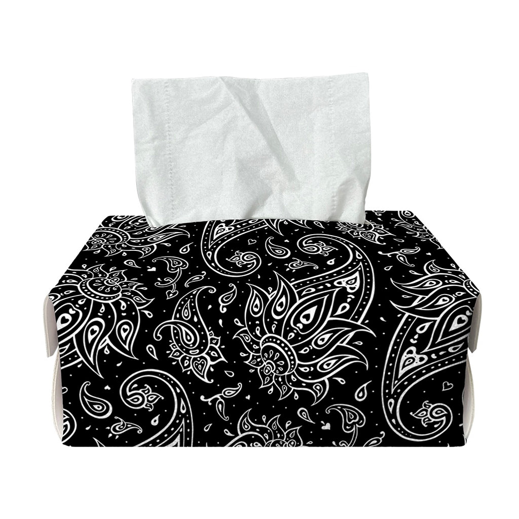 White And Black Paisley Pattern Print Rectangle Tissue Box Cover