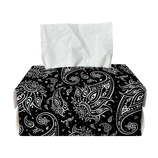 White And Black Paisley Pattern Print Rectangle Tissue Box Cover